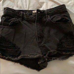 Black denim shorts